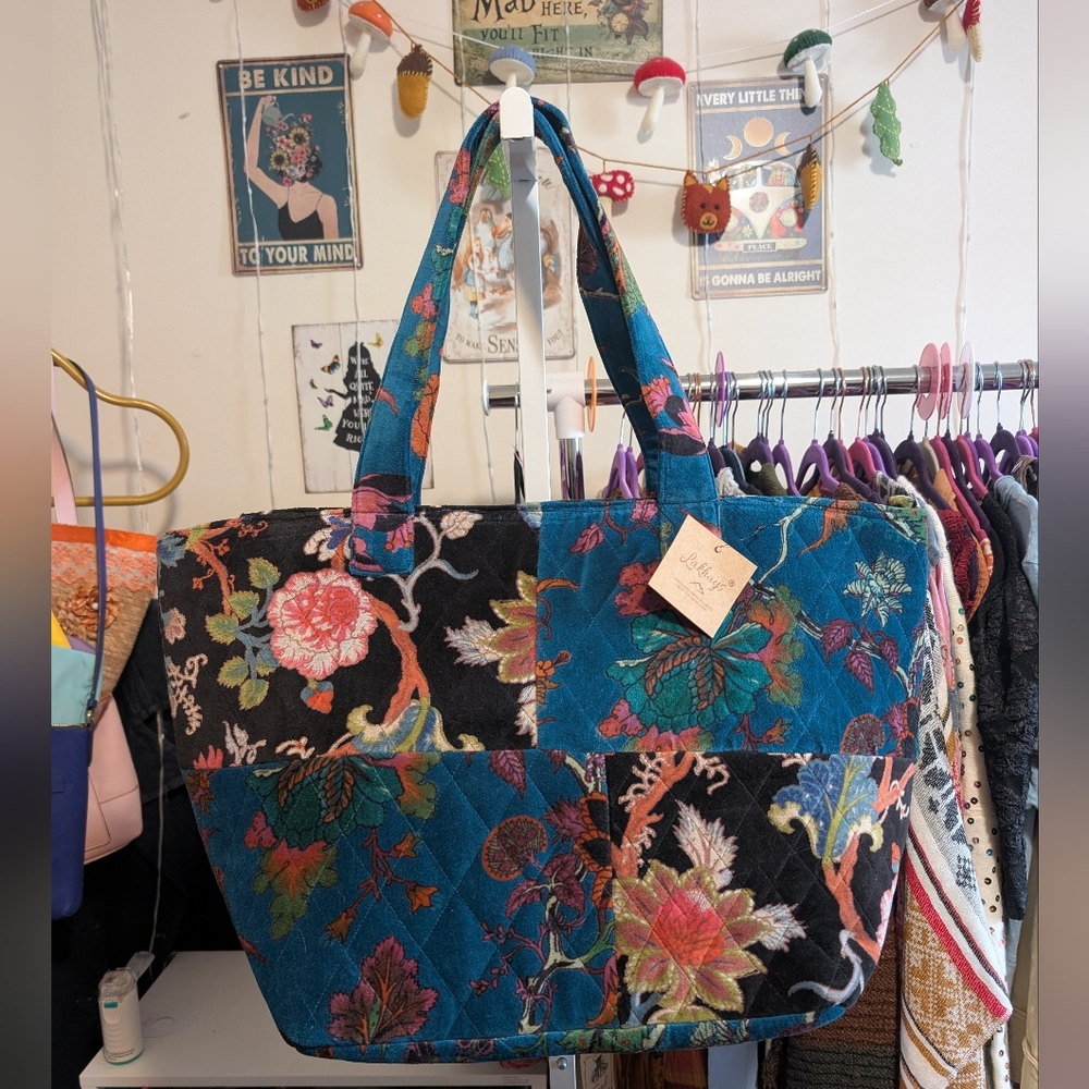 Handmade 100% Cotton Velvet Patchwork Oversized Tote Overnight Weekender Bag